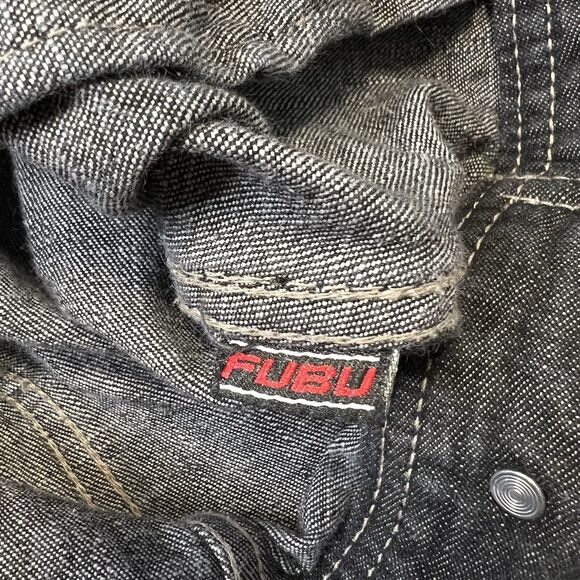 Vintage FUBU Jeans Denim Jacket Men's Size 2XL Black Hip Hop Oversized Retro - Picture 13 of 15
